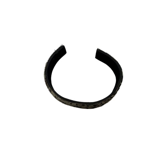 Cow Print Cuff Bracelet With Faux Fur Overlay & Black Leather Interior - Picture 3 of 4